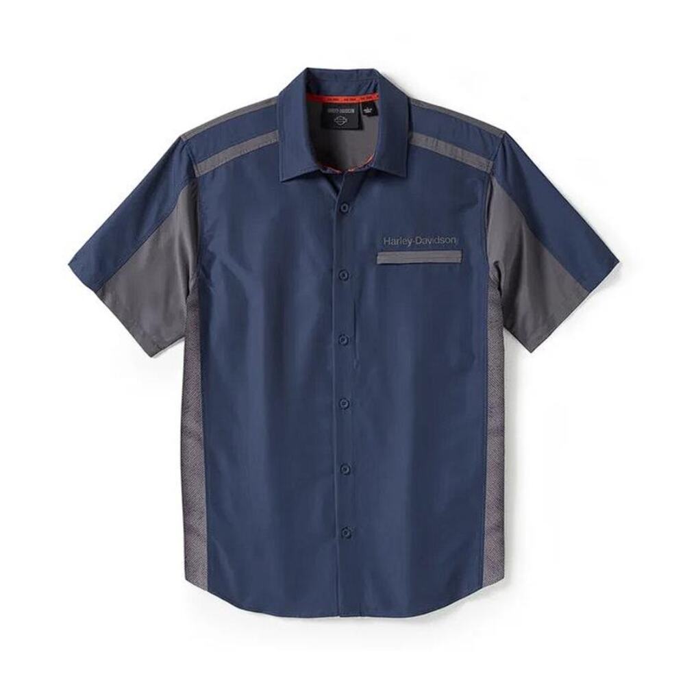 HARLEY-DAVIDSON Men's H-D TECH Quick Dry Shirt Size L In Colorblock Mood Indigo